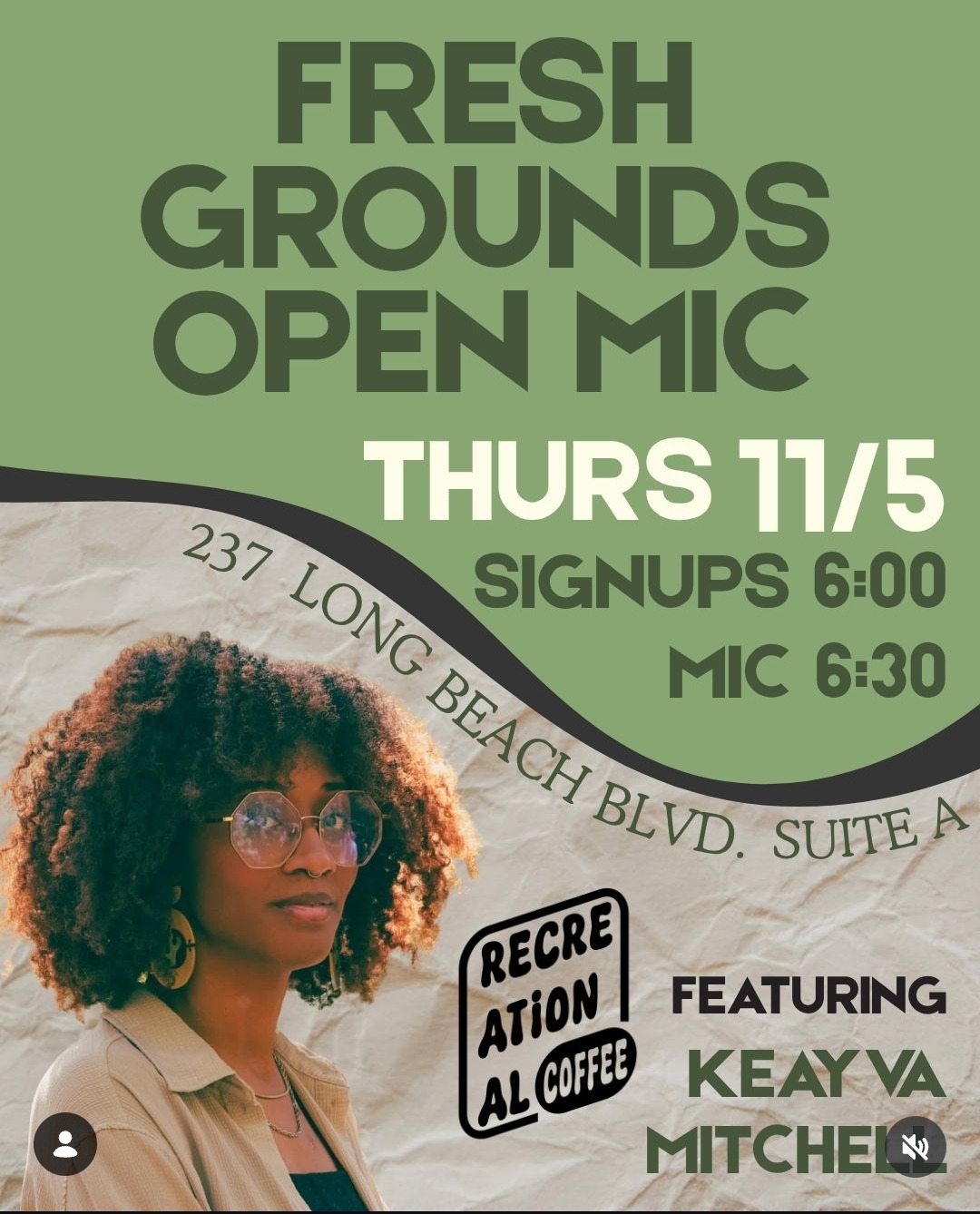 Fresh Grounds Open Mic featuring Keayva Mitchell