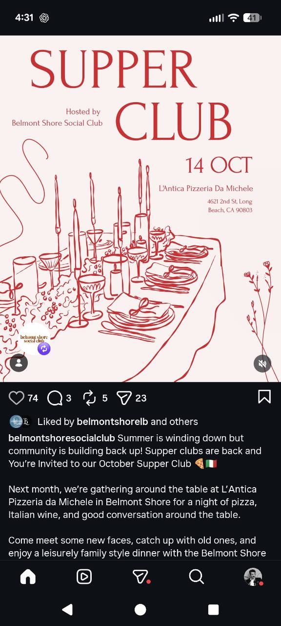 October Supper Club with Belmont Shore Social Club