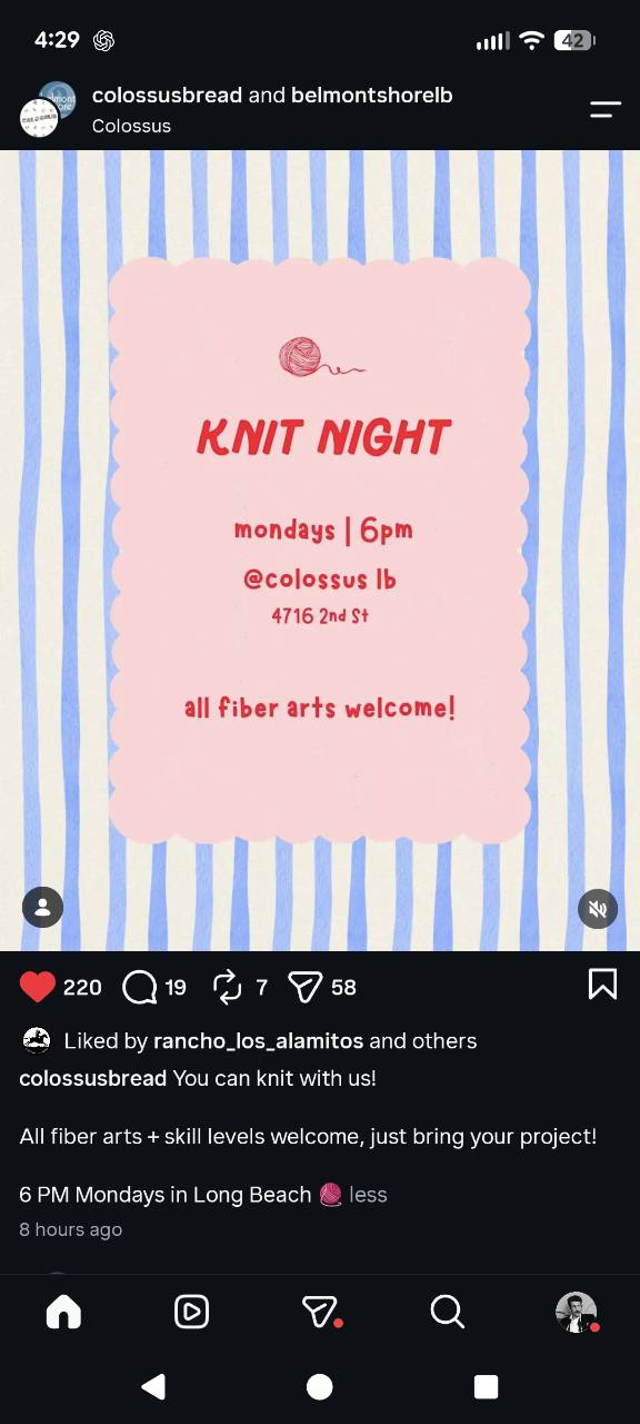 Monday Knit Night at Colossus